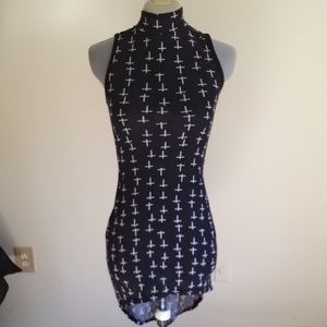 Gothic Turtleneck Dress with Crosses